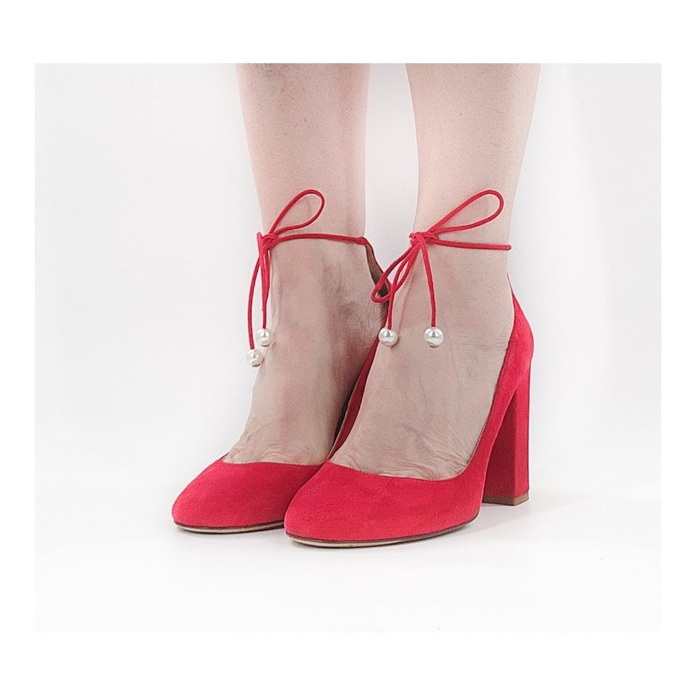 Kate Spade Red Heels with Pearl Accents